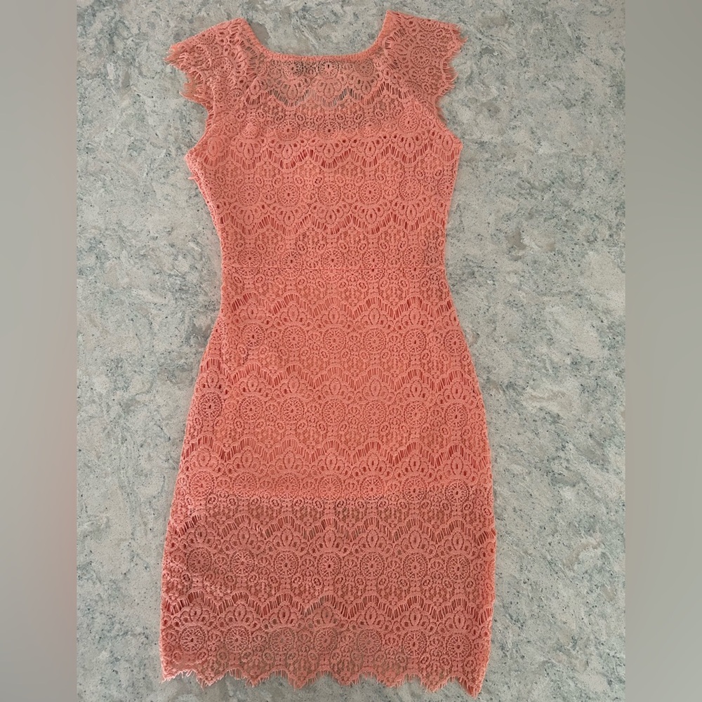 Peach / Coral Crochet Summer or Spring Sleeveless Dress - Picture 4 of 5